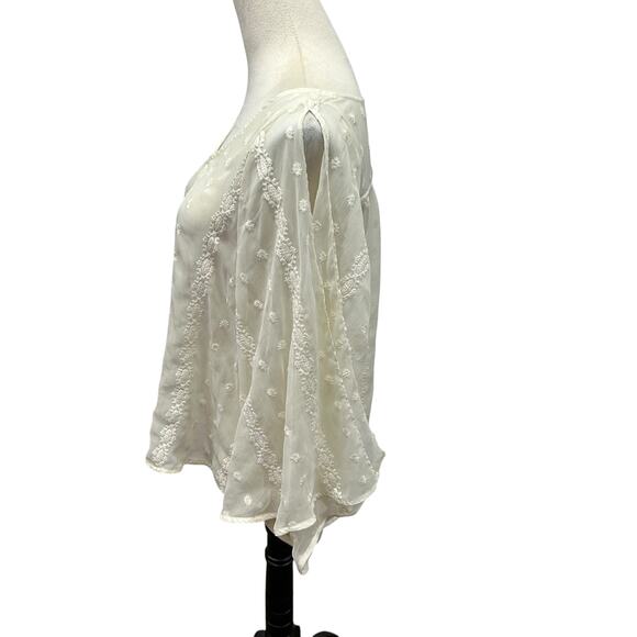 Romantic Sheer Embroidered Boho Blouse Jennifer Lopez White XS - Picture 2 of 8